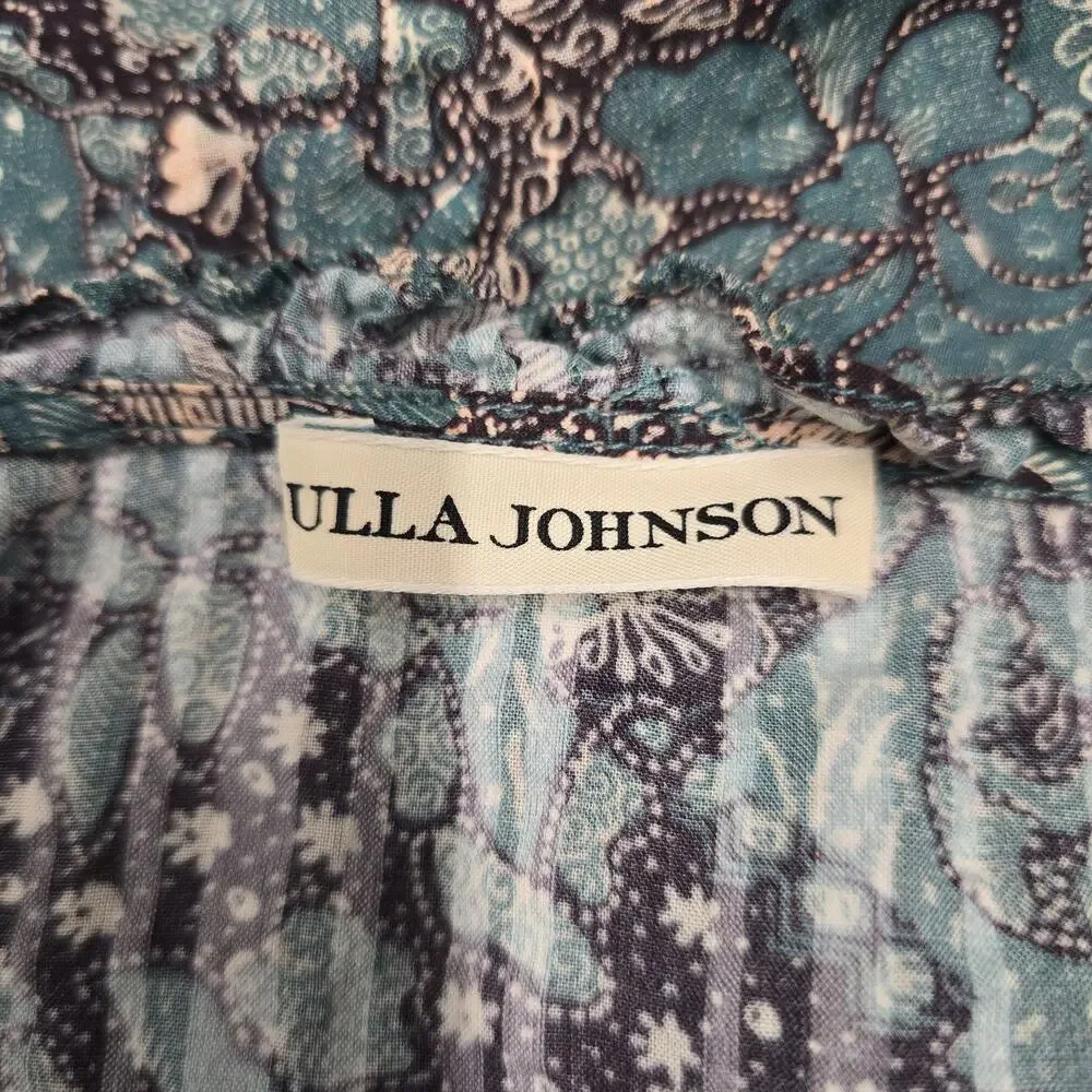 Ulla Johnson Manet Boho Top Size 8 Malachite Floral Ruffle Puff Sleeve Blouse